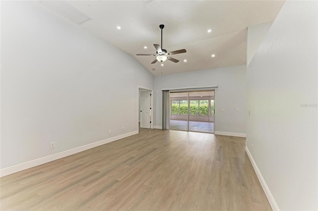 4811 14th Ave E, Bradenton, FL 34208 - spare room with a ceiling fan, light wood finished floors, recessed lighting, and high vaulted ceiling