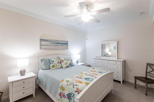 16804 Vardon Ter Unit 307, Bradenton, FL 34211 - bedroom featuring light colored carpet, ornamental molding, ceiling fan, and baseboards