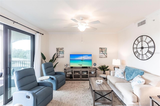 16804 Vardon Ter Unit 307, Bradenton, FL 34211 - living area featuring ceiling fan, ornamental molding, and wood finished floors