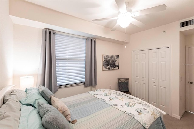 16804 Vardon Ter Unit 307, Bradenton, FL 34211 - bedroom featuring carpet, a closet, and a ceiling fan