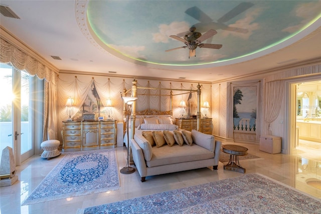 845 Longboat Club Rd, Longboat Key, FL 34228 - bedroom featuring a raised ceiling, crown molding, and access to exterior