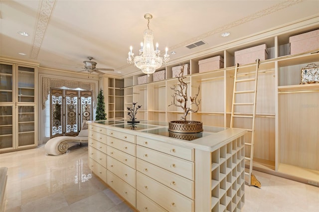 845 Longboat Club Rd, Longboat Key, FL 34228 - walk in closet with ceiling fan, a chandelier, and light tile patterned flooring