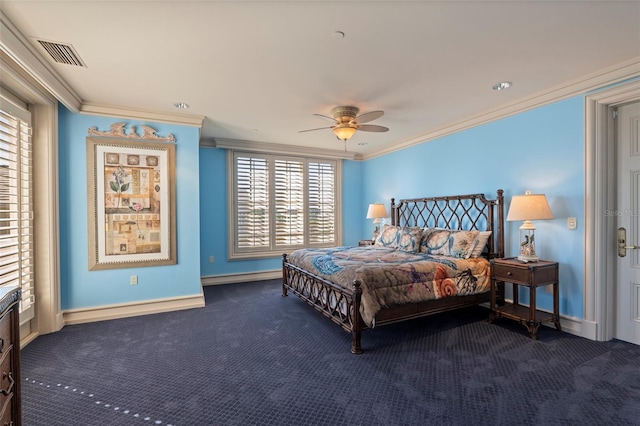 845 Longboat Club Rd, Longboat Key, FL 34228 - bedroom with ornamental molding, carpet floors, baseboards, and a ceiling fan