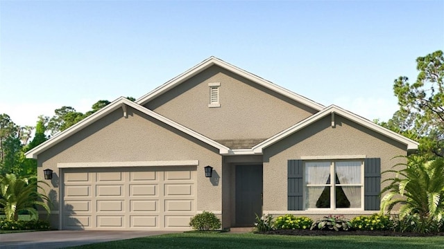 4324 112th St E, Palmetto, FL 34221 - traditional home with a garage, concrete driveway, stucco siding, and a front lawn