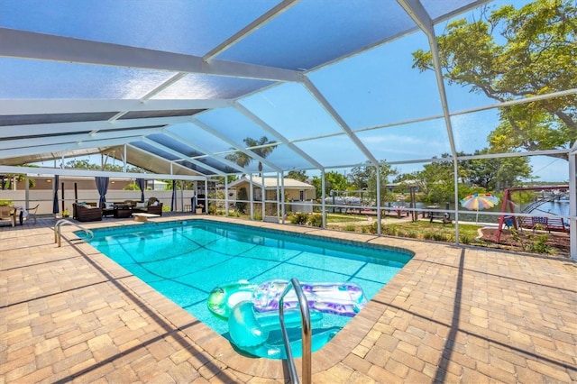 619 Albee Farm Rd N, Nokomis, FL 34275 - outdoor pool featuring a patio, outdoor lounge area, and glass enclosure