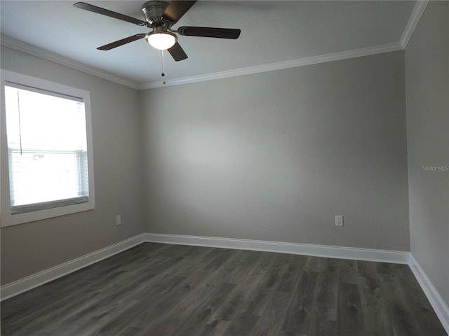 5207 86th Street Ct W, Bradenton, FL 34210 - spare room featuring dark wood-style flooring, baseboards, ornamental molding, and ceiling fan