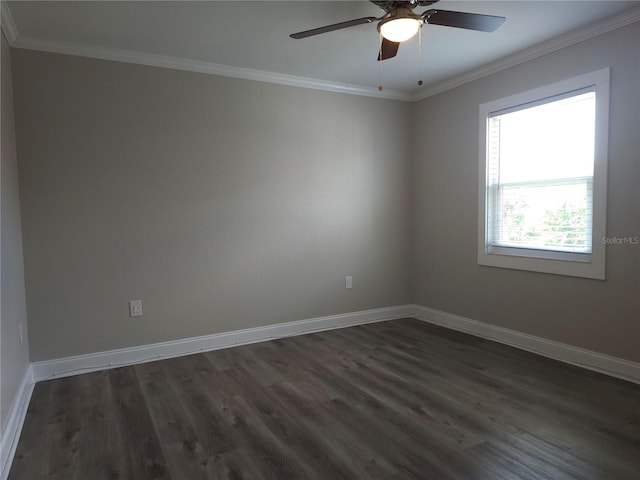 5207 86th Street Ct W, Bradenton, FL 34210 - empty room featuring dark wood-style floors, crown molding, baseboards, and a ceiling fan