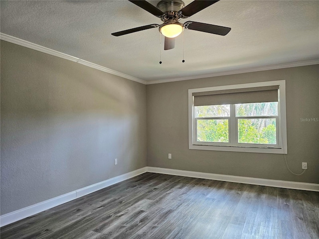 5207 86th Street Ct W, Bradenton, FL 34210 - unfurnished room with dark wood-style flooring, crown molding, baseboards, a textured ceiling, and a ceiling fan