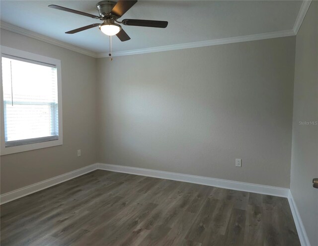 5207 86th Street Ct W, Bradenton, FL 34210 - unfurnished room featuring dark wood-style flooring, baseboards, ornamental molding, and ceiling fan