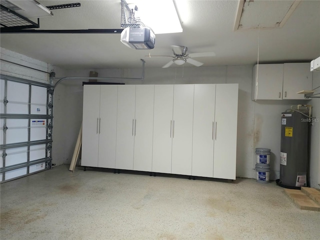 5207 86th Street Ct W, Bradenton, FL 34210 - garage featuring electric water heater, a garage door opener, and a ceiling fan