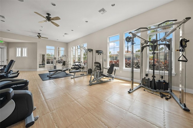 460 Daylily Blvd, Nokomis, FL 34275 - exercise room featuring baseboards and ceiling fan