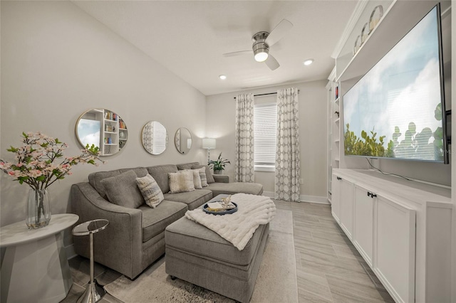 460 Daylily Blvd, Nokomis, FL 34275 - living room with a ceiling fan, baseboards, light wood-type flooring, and recessed lighting