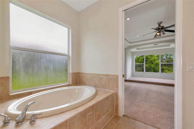 4307 70th Ave E, Ellenton, FL 34222 - bathroom featuring a garden tub, tile patterned flooring, and a ceiling fan
