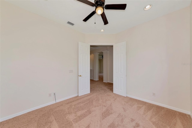 4307 70th Ave E, Ellenton, FL 34222 - spare room featuring light colored carpet, ceiling fan, recessed lighting, and baseboards
