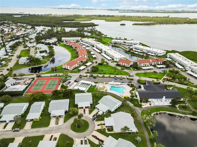 9412 Concord Cir, Bradenton, FL 34210 - aerial view of property and surrounding area with a nearby body of water and a pool area
