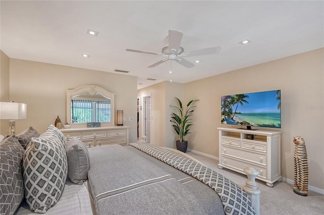 4555 Chandlers Forde Unit 47, Sarasota, FL 34235 - bedroom featuring light colored carpet, baseboards, ceiling fan, and recessed lighting
