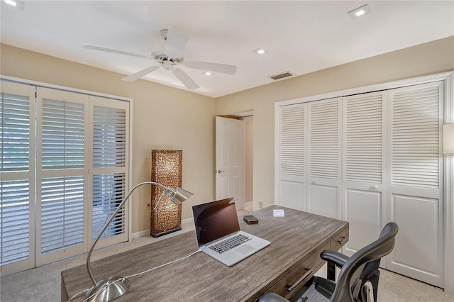 4555 Chandlers Forde Unit 47, Sarasota, FL 34235 - carpeted office featuring ceiling fan and recessed lighting