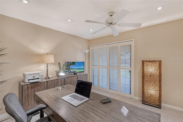 4555 Chandlers Forde Unit 47, Sarasota, FL 34235 - office with ceiling fan, light carpet, and baseboards