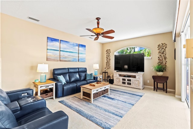 866 Oak Briar Ln, Osprey, FL 34229 - carpeted living room featuring a ceiling fan and baseboards