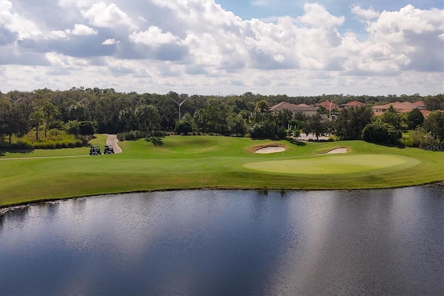 5117 Serata Dr, Bradenton, FL 34211 - view of property's community featuring golf course view, a water view, curved driveway, and a yard