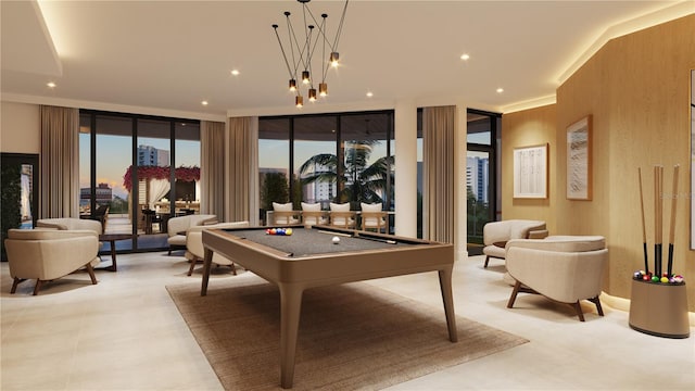 290 Cocoanut Ave Unit 8B, Sarasota, FL 34236 - recreation room featuring pool table, expansive windows, and recessed lighting