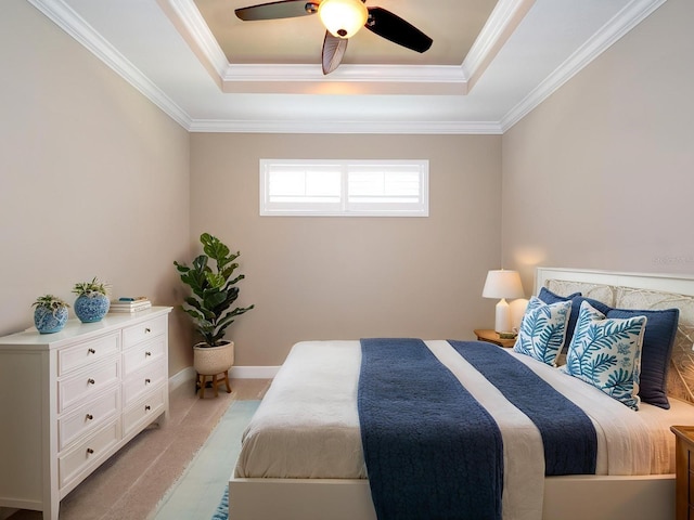 4949 Savona Run, Bradenton, FL 34211 - bedroom with a tray ceiling, crown molding, and a ceiling fan