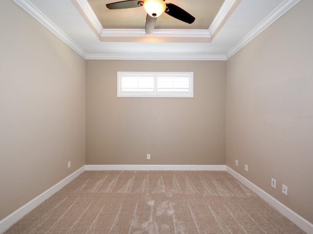 4949 Savona Run, Bradenton, FL 34211 - carpeted empty room featuring a tray ceiling, ceiling fan, and crown molding