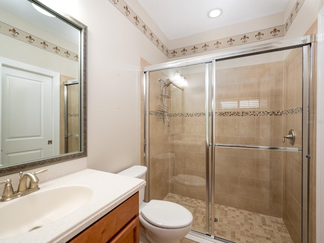 4949 Savona Run, Bradenton, FL 34211 - full bath featuring vanity, a stall shower, and recessed lighting