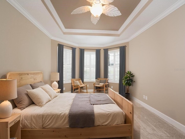 4949 Savona Run, Bradenton, FL 34211 - carpeted bedroom featuring a raised ceiling, ceiling fan, and ornamental molding