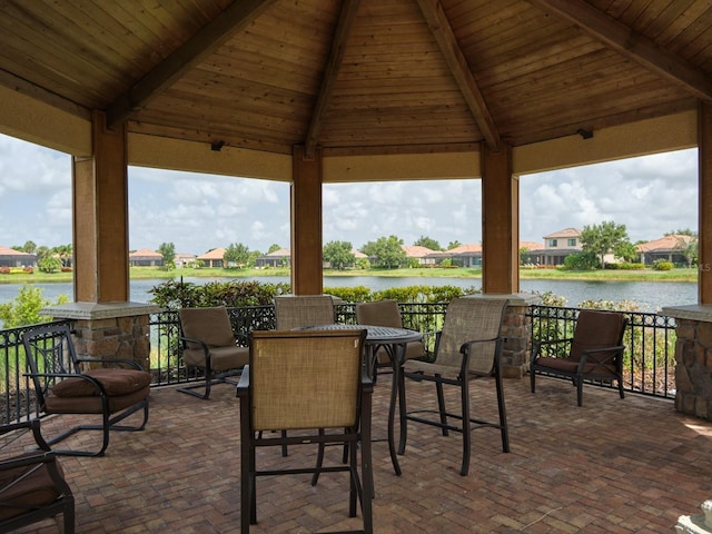4949 Savona Run, Bradenton, FL 34211 - view of patio featuring a gazebo and a water view