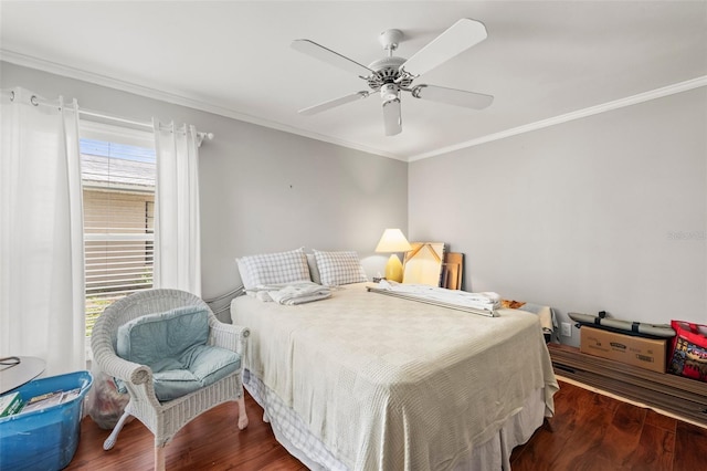 2204 67th St W, Bradenton, FL 34209 - bedroom featuring multiple windows, crown molding, wood finished floors, and ceiling fan