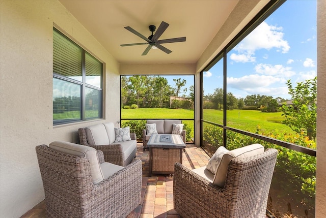 6791 Alstead Cir, Bradenton, FL 34202 - sunroom / solarium with an outdoor hangout area, a ceiling fan, and plenty of natural light