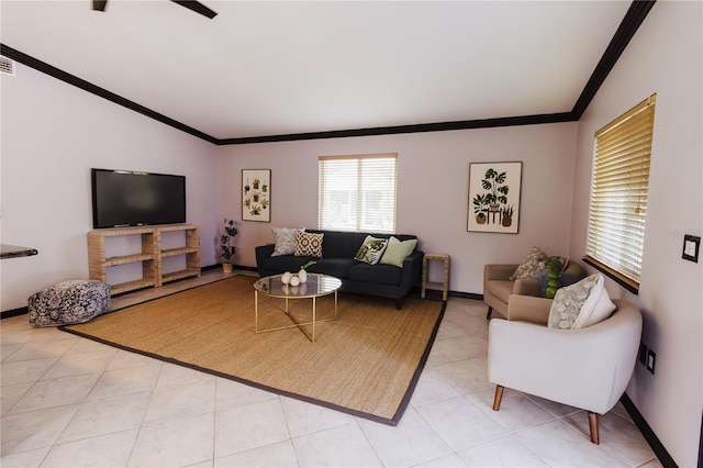 4945 Camphor Ave, Sarasota, FL 34231 - living area featuring ornamental molding and light tile patterned floors