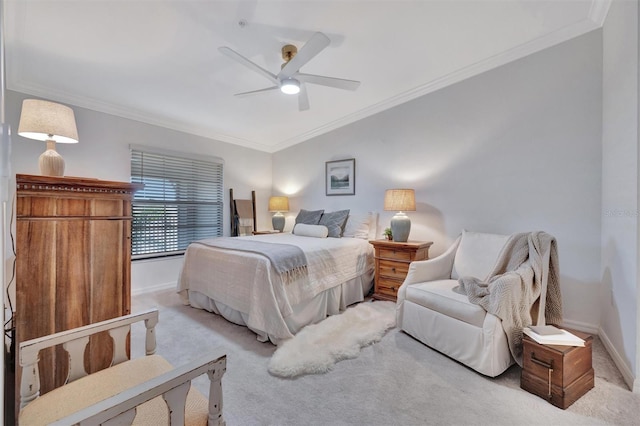 5695 Palmer Cir Unit 203, Bradenton, FL 34211 - bedroom with light colored carpet, ornamental molding, and a ceiling fan
