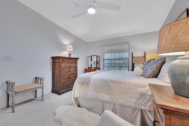 5695 Palmer Cir Unit 203, Bradenton, FL 34211 - bedroom with lofted ceiling, light carpet, crown molding, and ceiling fan