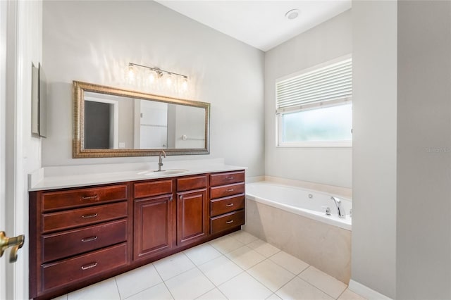 1711 145th St E, Sarasota, FL 34212 - full bathroom with vanity, a bath, and tile patterned floors