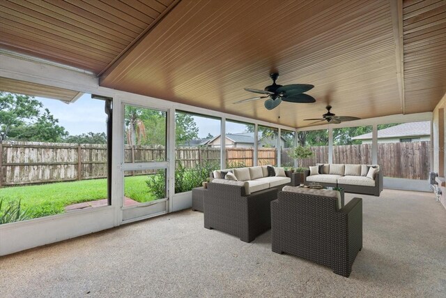 5433 81st Avenue Cir E, Palmetto, FL 34221 - sunroom featuring an outdoor living space, ceiling fan, and healthy amount of natural light