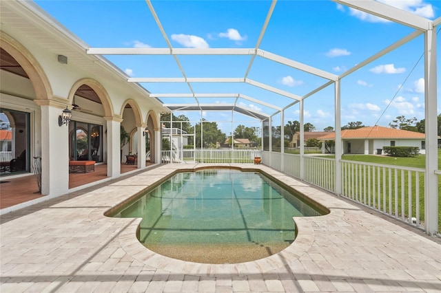 7025 Saddle Creek Cir, Sarasota, FL 34241 - view of swimming pool featuring a patio area, a lanai, and a yard