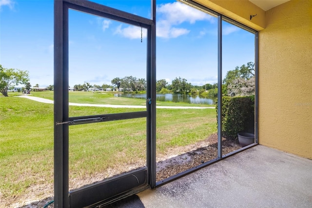 5609 Spanish Point Ct, Palmetto, FL 34221 - unfurnished sunroom with a water view