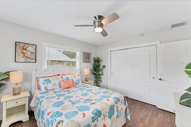 7727 9th Avenue Dr NW, Bradenton, FL 34209 - bedroom featuring a closet, dark wood-type flooring, and ceiling fan