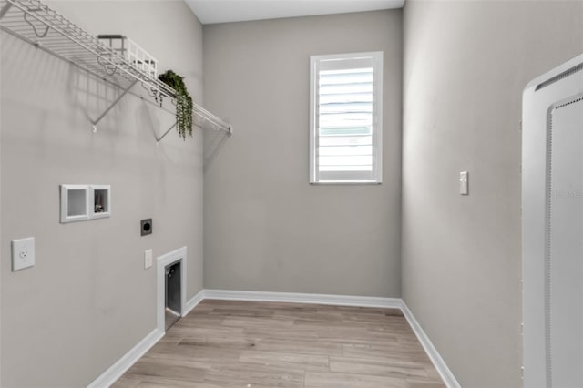 4869 Antrim Dr, Sarasota, FL 34240 - laundry room with hookup for an electric dryer, hookup for a washing machine, light wood-style flooring, and baseboards