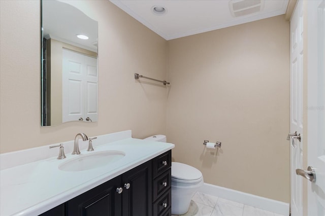 1255 N Gulfstream Ave Unit 1104, Sarasota, FL 34236 - bathroom with toilet, vanity, marble look tile flooring, baseboards, and recessed lighting