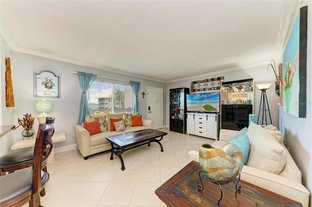 767 John Ringling Blvd Unit 25, Sarasota, FL 34236 - living room with crown molding, light tile patterned flooring, and baseboards