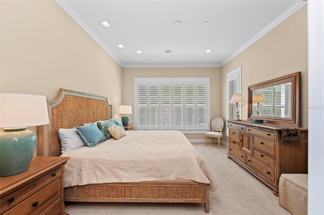 315 Sapphire Lake Dr Unit 101, Bradenton, FL 34209 - bedroom with light colored carpet, crown molding, multiple windows, and recessed lighting