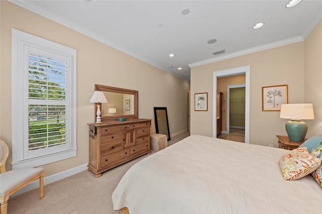 315 Sapphire Lake Dr Unit 101, Bradenton, FL 34209 - bedroom with crown molding, recessed lighting, and light carpet