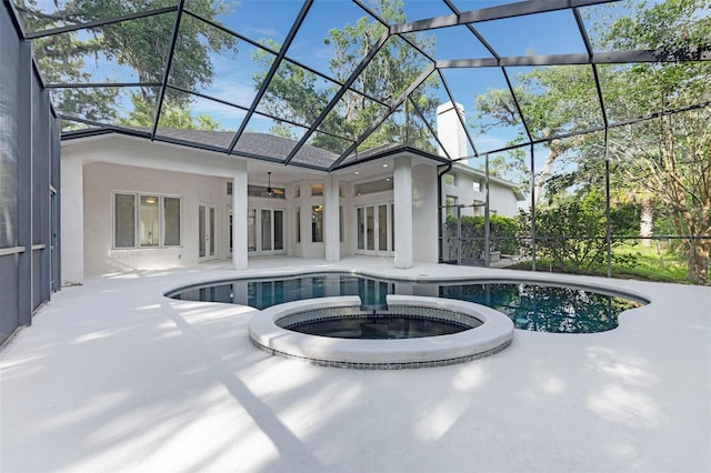 5103 Twin Creeks Dr, Valrico, FL 33596 - view of pool with a patio area, a pool with connected hot tub, ceiling fan, and a lanai