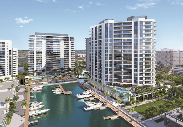 555 Quay Cmn Unit 1801, Sarasota, FL 34236 - water view with nearby urban area and a marina