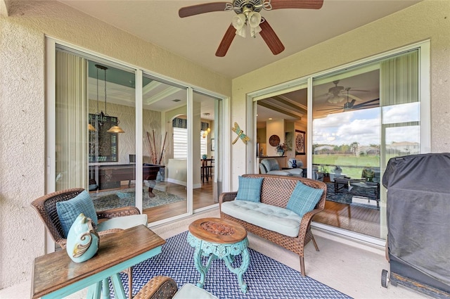 8906 Stone Harbour Loop, Bradenton, FL 34212 - sunroom / solarium with ceiling fan and an outdoor living space
