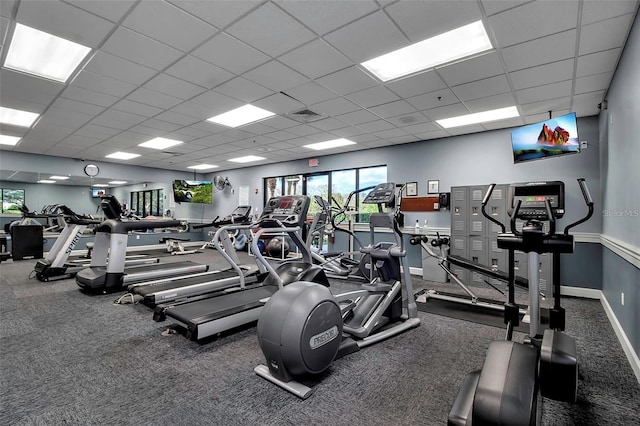 8906 Stone Harbour Loop, Bradenton, FL 34212 - exercise room featuring a drop ceiling and carpet
