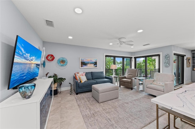 5806 Gulf Dr Unit 201S, Holmes Beach, FL 34217 - living area featuring recessed lighting and ceiling fan